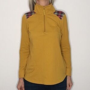 D&CO | Mustard pullover plaid shoulders 1/4 zip